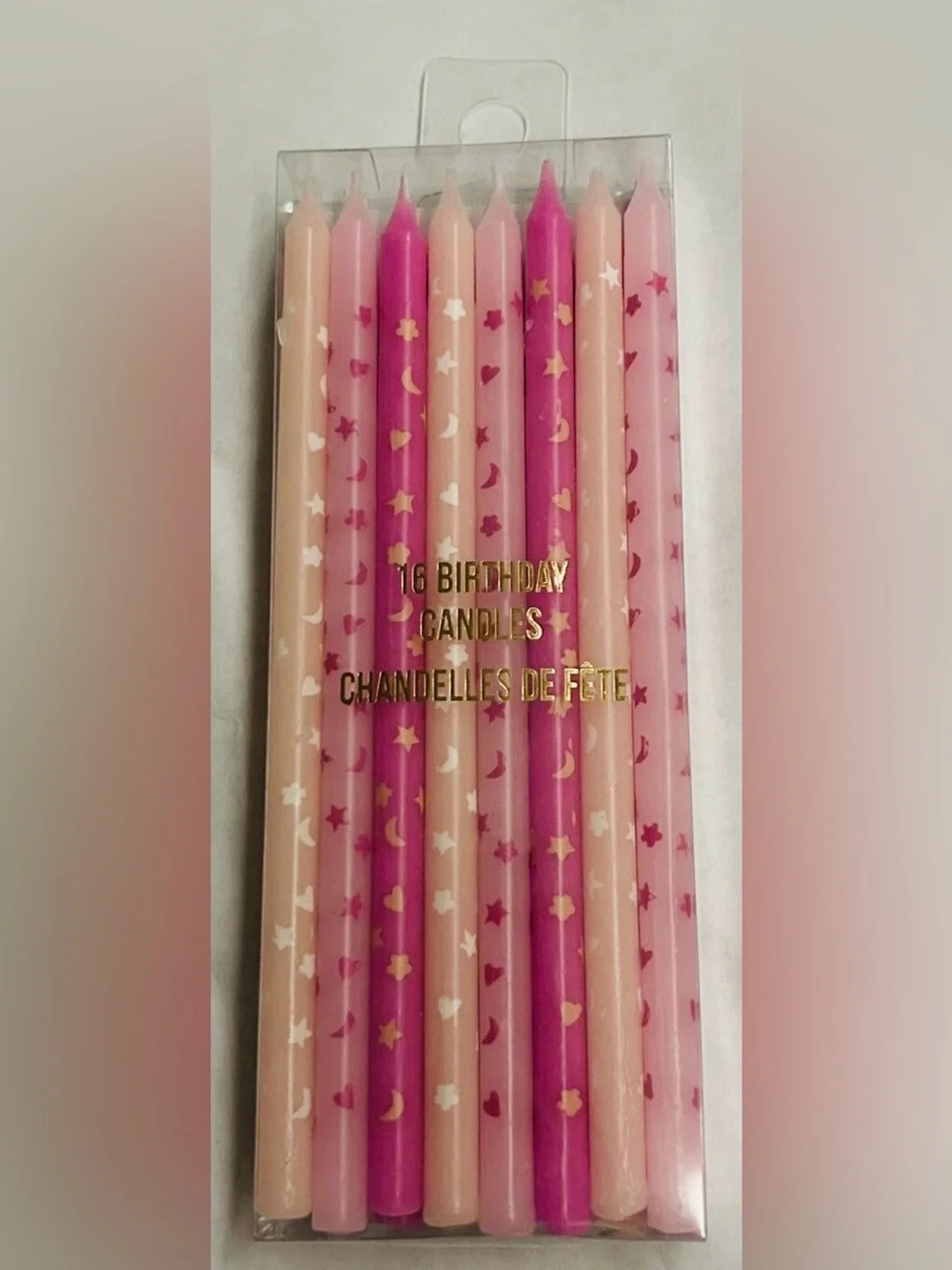 New 16 Pink Birthday Candles Hearts Moon Stars Flowers Meri Meri Candle